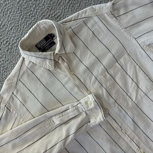 Vintage Polo Ralph Lauren Shirt Mens Medium Linen Blend Black Striped Bennett